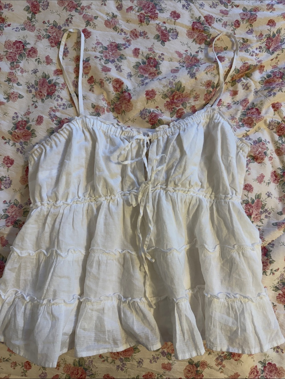Aeropostale White Tiered Ruffle Spaghetti Strap Tank
